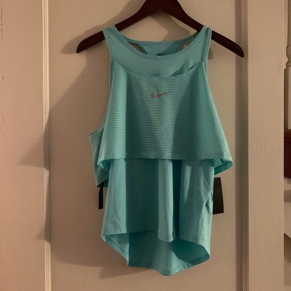 Nike Tops - NWT Nike Teal Blue Racerback Layered Running Tank